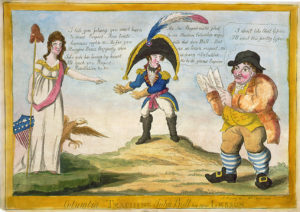Caricature of Naploeon with Colombia (A personification of the US) and John Bull
