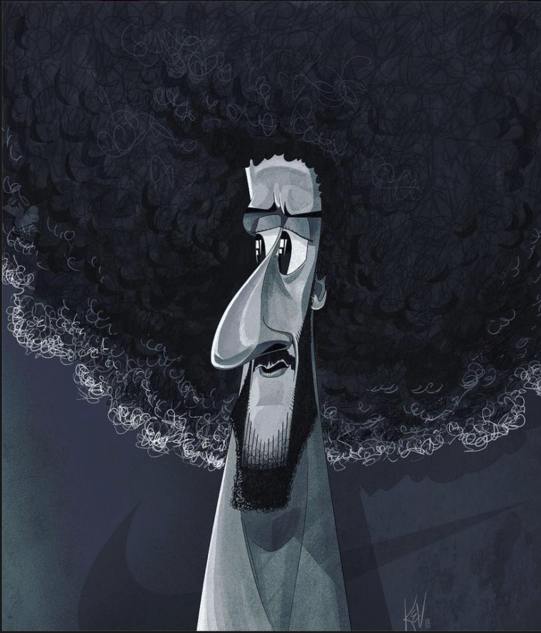 A caricature of Colin Kaepernick by Kev Jackson