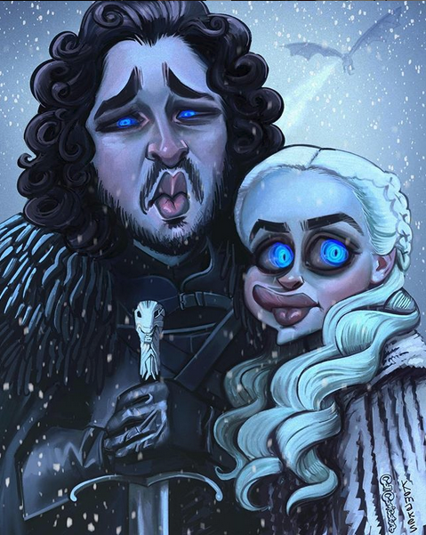 A caricature Jon Snow and Daenerys from Game of Thrones. Created by Kelly O'Brien