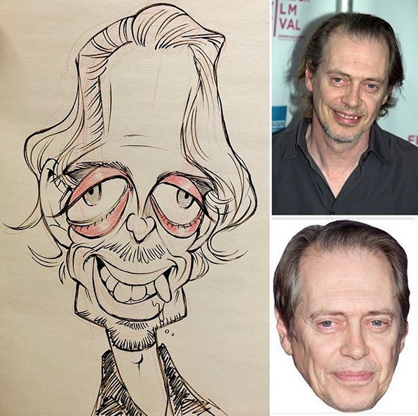 An ink caricature of Steve Buscemi, by  Hitomi Ishihara