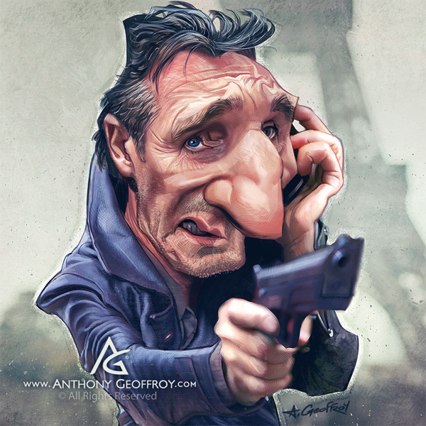 Caricature of Liam Neeson from Taken, by Anthony Geoffroy