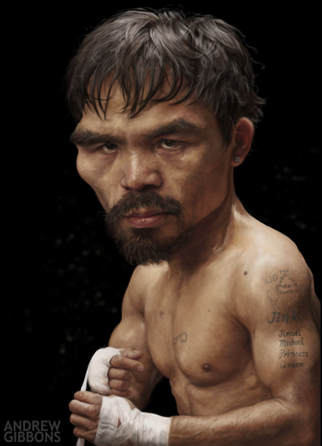 Andrew Gibbons caricature of Manny Pacquiao