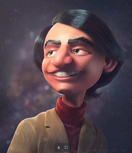 Carlos Ortega Elizalde's caricature of Carl Sagan